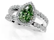Halo Engagement Ring Setting for Fancy Green Pear-Shaped Center with Wide-Open Pave Split Shank and Prong Head in Platinum