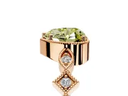 Milgrain Bezel Engagement Ring Setting for Fancy Yellow Heart-Shaped Center with Marquise Stations and Bezel Head in Rose Gold