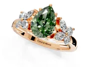 Floral Engagement Ring Setting for Fancy Green Pear-Shaped Center with Marquise Cluster Shoulders and Prong Head in Rose Gold