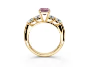 5 Stone Engagement Ring Setting for Fancy Pink Emerald Cut Center with Graduated Accents and Prong Head in Yellow Gold