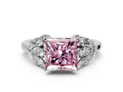 Leaf Cluster Engagement Ring Setting for Fancy Pink Princess Cut Center with Marquise Accents and Prong Head in Sterling Silver