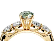 5 Stone Engagement Ring Setting for Fancy Green Pear-Shaped Center with Graduated Accents and Prong Head in Yellow Gold