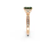 Cluster Engagement Ring Setting for Fancy Green Emerald Cut Center with Bezel Accent Clusters and Prong Head in Rose Gold