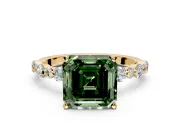 Solitaire Engagement Ring Setting for Fancy Green Asscher Cut Center with Alternating Size Accents and Prong Head in Yellow Gold