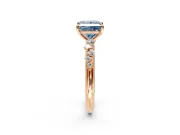 Cluster Engagement Ring Setting for Fancy Blue Princess Cut Center with Round Cut Accent Band and Prong Head in Rose Gold
