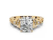 Solitaire Engagement Ring Setting for Radiant Cut Center with Filigree Band and Prong Head in Yellow Gold