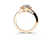 3 Stone Engagement Ring Setting for Heart-Shaped Center with Low-Set Round Cut Accents and Prong Head in Rose Gold