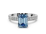 Milgrain Pave Engagement Ring Setting for Fancy Blue Emerald Cut Center with Accent Band and Prong Head in White Gold