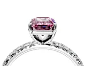 Solitaire Engagement Ring Setting for Fancy Pink Emerald Cut Center with Shared-Prong Accents and Prong Head in Platinum