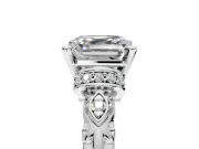 Solitaire Engagement Ring Setting for Asscher Cut Center with Filigree Band and Prong Head in Platinum