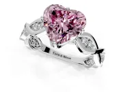 Solitaire Engagement Ring Setting for Fancy Pink Heart-Shaped Center with Accented Twist Band and Leaf Prong Head in Sterling Silver