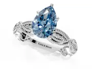 Solitaire Engagement Ring Setting for Fancy Blue Pear-Shaped Center with Marquise Panel Band and Prong Head in Platinum