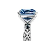 Solitaire Engagement Ring Setting for Fancy Blue Asscher Cut Center with Milgrain X Pattern Band and Prong Head in Sterling Silver