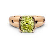 Tension Engagement Ring Setting for Fancy Yellow Radiant Cut Center with Wide Flat Band and Tension Head in Rose Gold