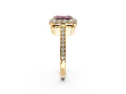 Floral Halo Engagement Ring Setting for Fancy Pink Emerald Cut Center with Large Halo Accents and Prong Head in Yellow Gold