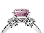 3 Stone Engagement Ring Setting for Fancy Pink Princess Cut Center with Round Cut Side Accents and Prong Head in Sterling Silver