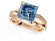 Solitaire Engagement Ring Setting for Fancy Blue Princess Cut Center with Pave and Plain Crossover Band and Prong Head in Rose Gold