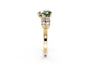 Cluster Engagement Ring Setting for Fancy Green Heart-Shaped Center with 2-Row Shoulder Clusters and Prong Head in Yellow Gold