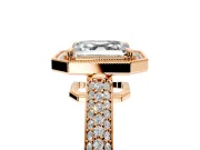 Milgrain Halo Engagement Ring Setting for Asscher Cut Center with Three-Sided Pave Band and Prong Head in Rose Gold