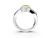 Halo Engagement Ring Setting for Fancy Yellow Asscher Cut Center with Wide Band, Inlaid Accent Row and Prong Head in White Gold