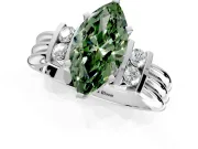 Solitaire Engagement Ring Setting for Fancy Green Marquise Center with Grooved Bar Accent Band and Prong Head in White Gold