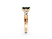 5 Stone Engagement Ring Setting for Fancy Green Emerald Cut Center with Plain Band and Prong Head in Rose Gold