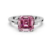 3 Stone Engagement Ring Setting for Fancy Pink Asscher Cut Center with Low-Set Round Cut Accents and Prong Head in Sterling Silver