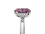Hidden Halo Engagement Ring Setting for Fancy Pink Emerald Cut Center with Thin Round-Wire Band and Prong Head in Platinum