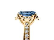 Floral Engagement Ring Setting for Fancy Blue Emerald Cut Center with Four Accent Clusters and Prong Head in Yellow Gold