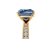 Solitaire Engagement Ring Setting for Fancy Blue Asscher Cut Center with Milgrain-Edged Pave Band and Prong Head in Yellow Gold