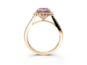 Halo Engagement Ring Setting for Fancy Pink Princess Cut Center with Narrowing Pave Band and Prong Head in Rose Gold
