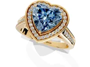 Halo Engagement Ring Setting for Fancy Blue Heart-Shaped Center with Outer Bezel Rim, Pave Band and Prong Head in Yellow Gold