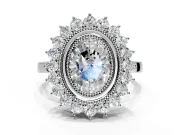 Halo Engagement Ring Setting for Oval Center with Milgrain Bezel Rim, Plain Band and Prong Head in Platinum