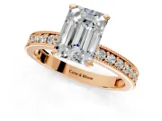 Milgrain Pave Engagement Ring Setting for Emerald Cut Center with Accent Band and Prong Head in Rose Gold