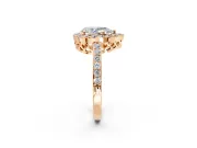Halo Engagement Ring Setting for Pear-Shaped Center with Heart-Shaped Openwork, Pave Band and Prong Head in Rose Gold