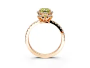 Halo Engagement Ring Setting for Fancy Yellow Radiant Cut Center with Openwork Halo, Pave Band and Prong Head in Rose Gold