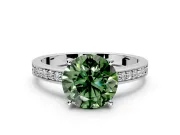 Solitaire Engagement Ring Setting for Fancy Green Round Cut Center with Channel-Set Accent Band and Prong Head in Platinum