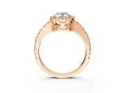 Accent Halo Engagement Ring Setting for Oval Center with Full-Length Pave Band and Prong Head in Rose Gold