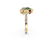 Halo Engagement Ring Setting for Fancy Green Pear-Shaped Center with Heart-Shaped Openwork, Pave Band and Prong Head in Yellow Gold
