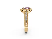 Milgrain Halo Engagement Ring Setting for Fancy Pink Heart-Shaped Center with Pave Band and Prong Head in Yellow Gold