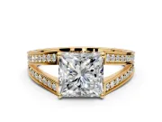 Split Shank Engagement Ring Setting for Princess Cut Center with Pave Split Shank and Prong Head in Yellow Gold