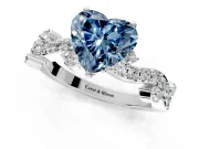Solitaire Engagement Ring Setting for Fancy Blue Heart-Shaped Center with Bar-Station Pave Twist and Prong Head in Platinum