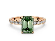 Solitaire Engagement Ring Setting for Fancy Green Emerald Cut Center with Large Accents and Prong Head in Rose Gold