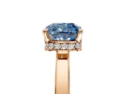 Hidden Halo Engagement Ring Setting for Fancy Blue Cushion Cut Center with Wide Flat Plain Band and Prong Head in Rose Gold