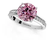 Solitaire Engagement Ring Setting for Fancy Pink Round Cut Center with Channel-Set Accent Band and Prong Head in Platinum