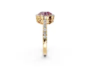 Halo Engagement Ring Setting for Fancy Pink Round Cut Center with Heart-Shaped Openwork, Pave Band and Prong Head in Yellow Gold
