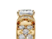 Pave Engagement Ring Setting for Princess Cut Center with Curved Accent Rows, Openwork and Prong Head in Yellow Gold