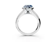 Halo Engagement Ring Setting for Fancy Blue Heart-Shaped Center with Knife Ridge Cathedral Band and Prong Head in White Gold