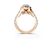 Solitaire Engagement Ring Setting for Radiant Cut Center with Pave Cathedral Shoulders and Prong Head in Rose Gold