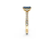 Solitaire Engagement Ring Setting for Fancy Blue Emerald Cut Center with Round Cut Pave Band and Prong Head in Yellow Gold